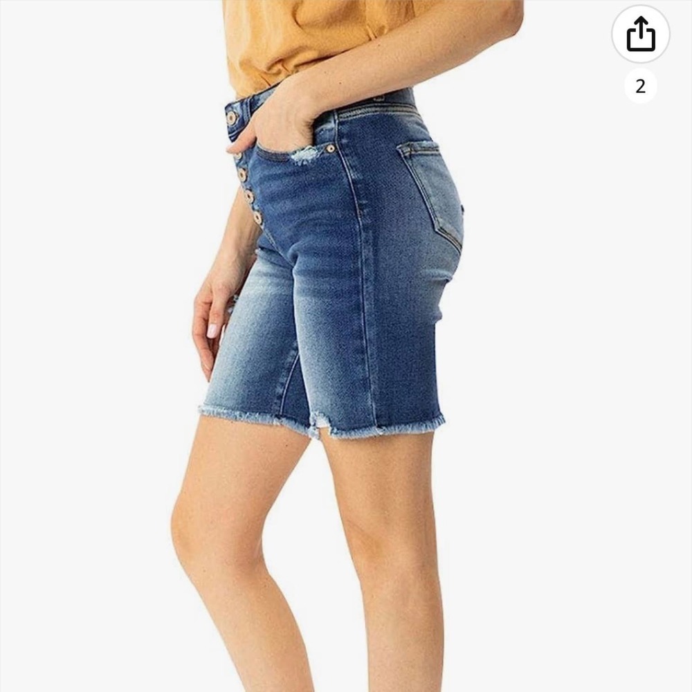 Kancan Estilo Distressed Button Fly Bermuda Denim… - image 3